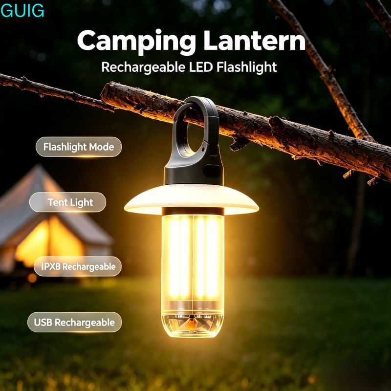 Outdoor Adventure Ni - ไฟฉาย LED แบบชาร์จไฟได้โคมไฟตั้งแคมป์ 5 โหมดมินิแบบพกพาแขวนเต็นท์โคมไฟกันน้ำกลางแจ้งเดินป่าตกปลาฉุกเฉิน