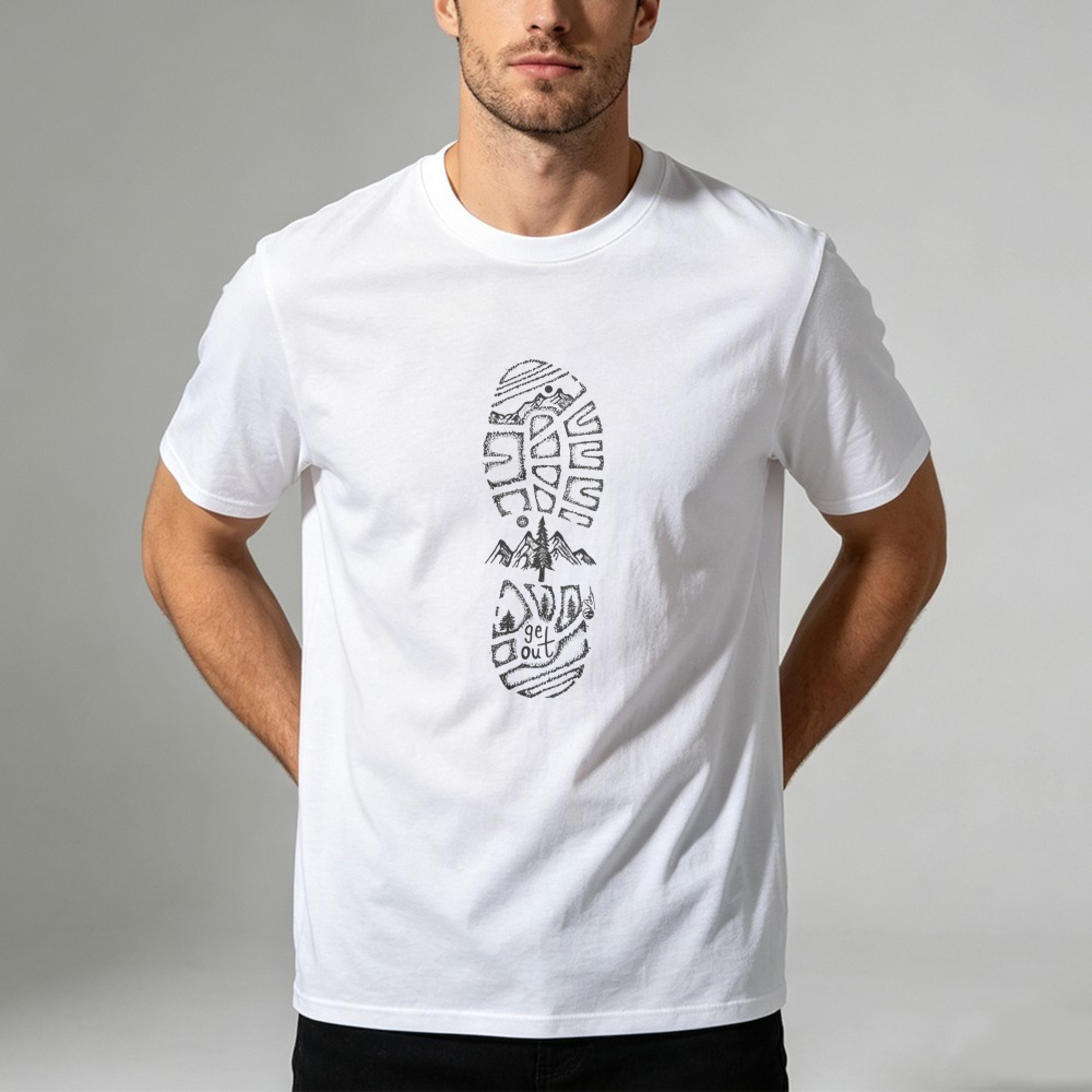 Outdoor Adventure Quotes Short - เสื้อยืดลายรอยเท้าบนภูเขา สำหรับคนรักธรรมชาติ เดินป่า ท่องเที่ยวกลางแจ้ง ผจญภัยฤดูร้อน เสื้อผ้าลำลองแนวสตรีท