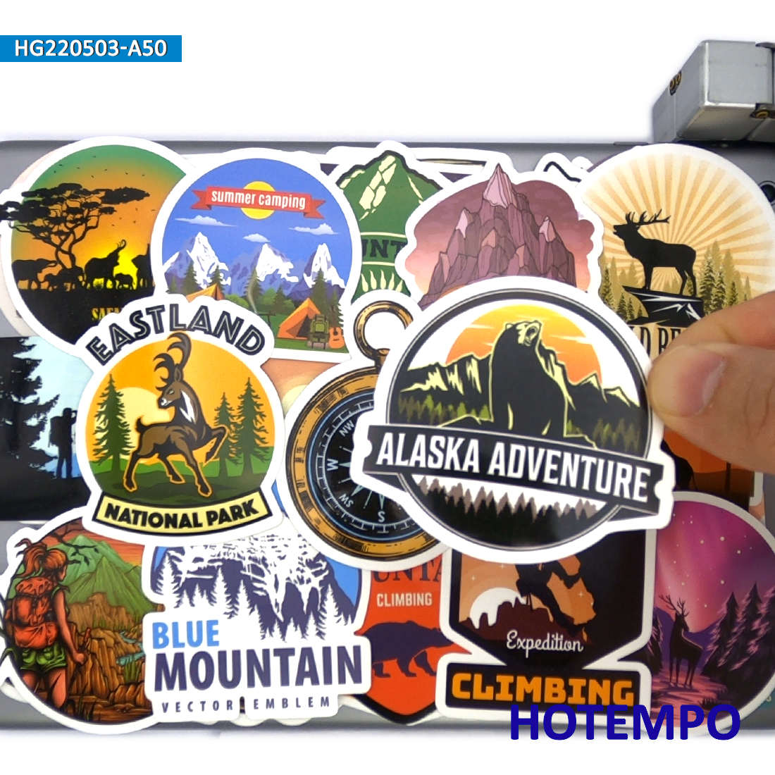 Outdoor Adventure World - ชุดสติกเกอร์ท่องเที่ยวโลก, ปีนเขา ตั้งแคมป์ เดินป่า ผจญภัยกลางแจ้ง, สำหรับแล็ปท็อป